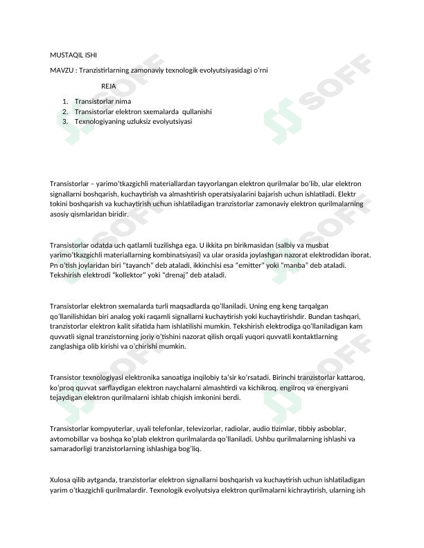 Tranzistirlarning zamonaviy texnologik evolyutsiyasidagi o‘rni 1