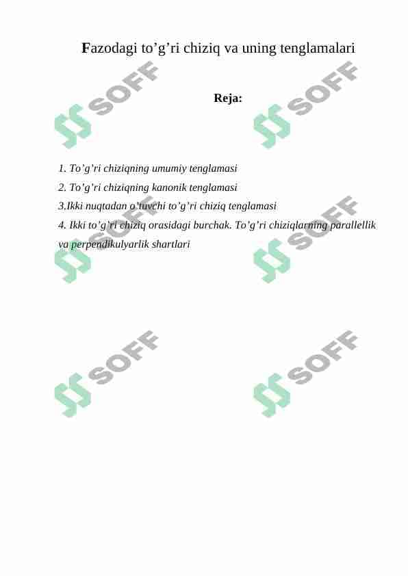 Fazodagi to'g'ri chiziq va uning tenglamalari 1