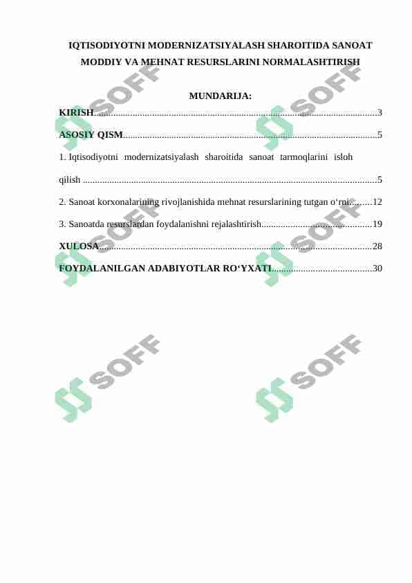 IQTISODIYOTNI MODERNIZATSIYALASH SHAROITIDA SANOAT MODDIY VA MEHNAT RESURSLARINI NORMALASHTIRISH 1