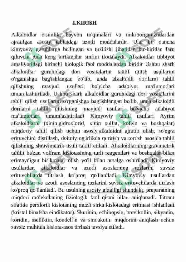 Dori vositalari tahlilida fotometrik usulni qo‘llash. Alkaloidlar misolida 2