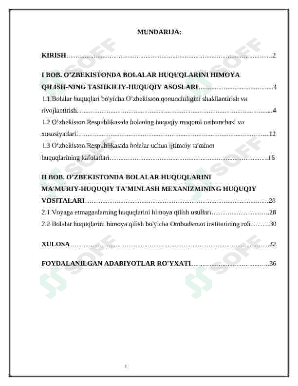 O'zbekiston Respublikasida bolalarning huquqlari va imtiyozlari 2