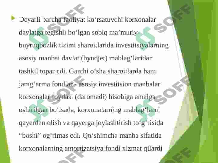 Korxonalarda investitsiyalashning asosiy manbalari va yo'nalishlari 2