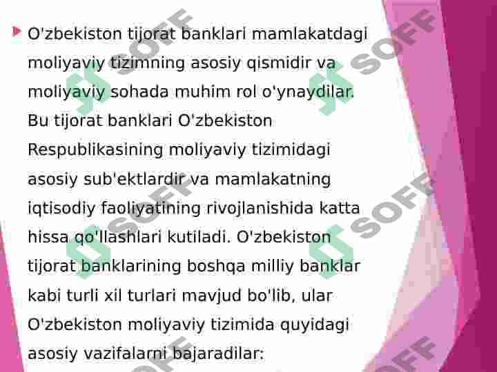 O'zbekistonda tijorat banklarining operatsiyalari va xizmatlari 2