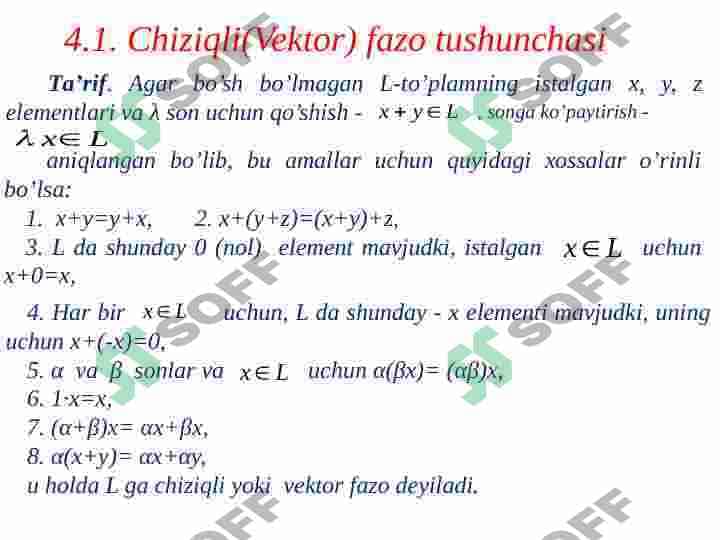 Vektor (chiziqli) fazolar. Chiziqli operatorlar. Chiziqli operatorlarning xos qiymat va xos vektorlari. Xalqaro savdo modeli. 2