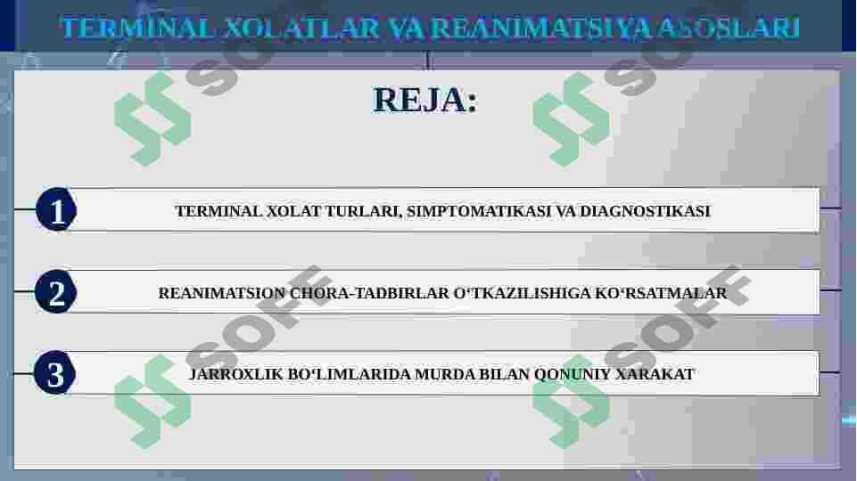 TЕRMINAL ХОLATLAR VA RЕANIMATSIYA ASОSLARI - XRURGIYA 2