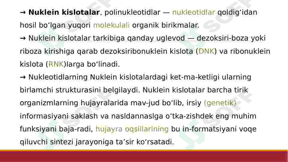 NUKLEIN KISLOTALAR.DNK VA RNK.OQSILLAR BIOSINTEZI 2