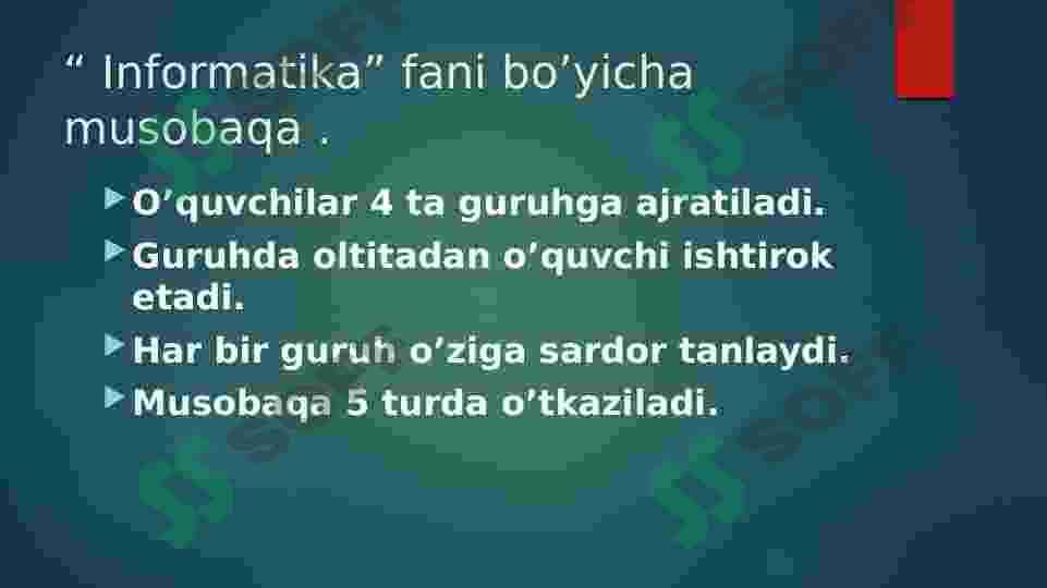 Maktabda informatika bo’yicha sinfdan tashqari ishlash 4 2