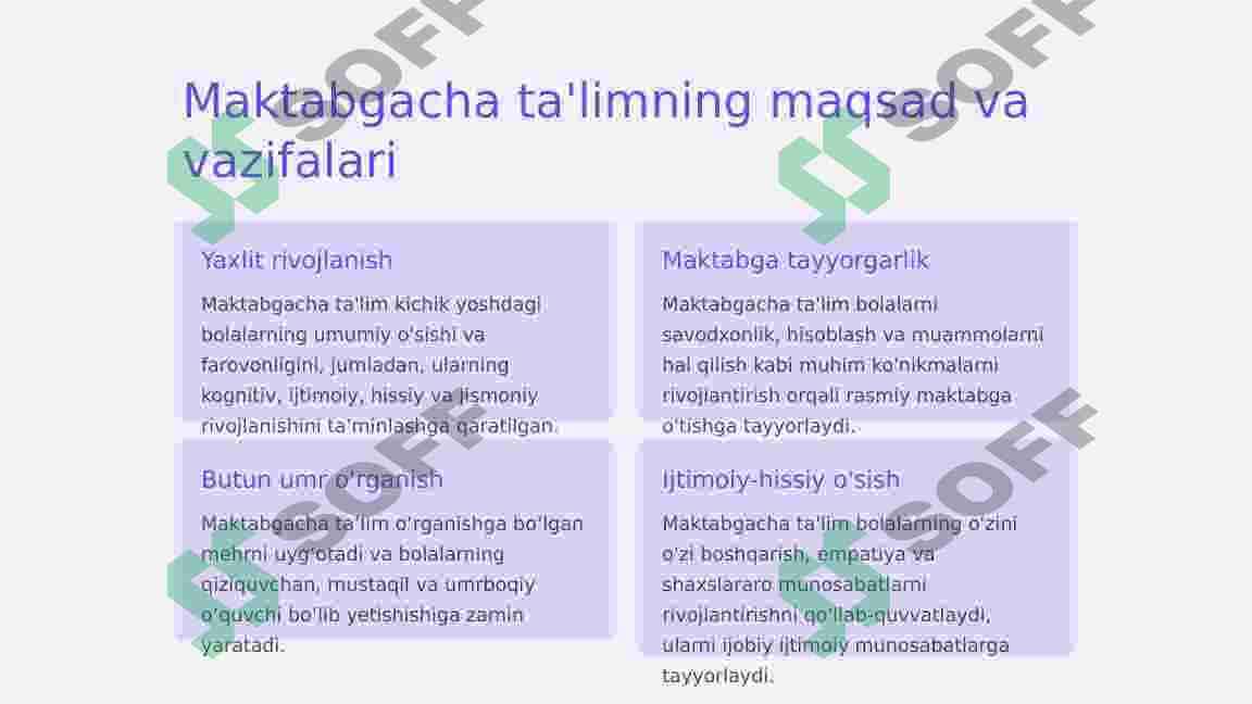 Umumiy tipdagi davlat va nodavlat maktabgacha ta’lim tashkilotlarini tashkil qilish. 2