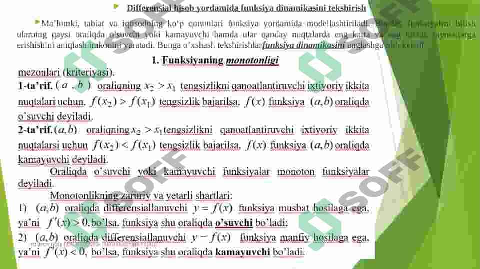 Funksiyalarni hosila yordamida tekshirish va grafigini yasash. Lapital qoidasi 2