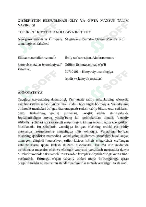 Suyultirilgan eritmalardan vanadiy ajratib olish mavzusidagi adabiyotlar sharhi 2