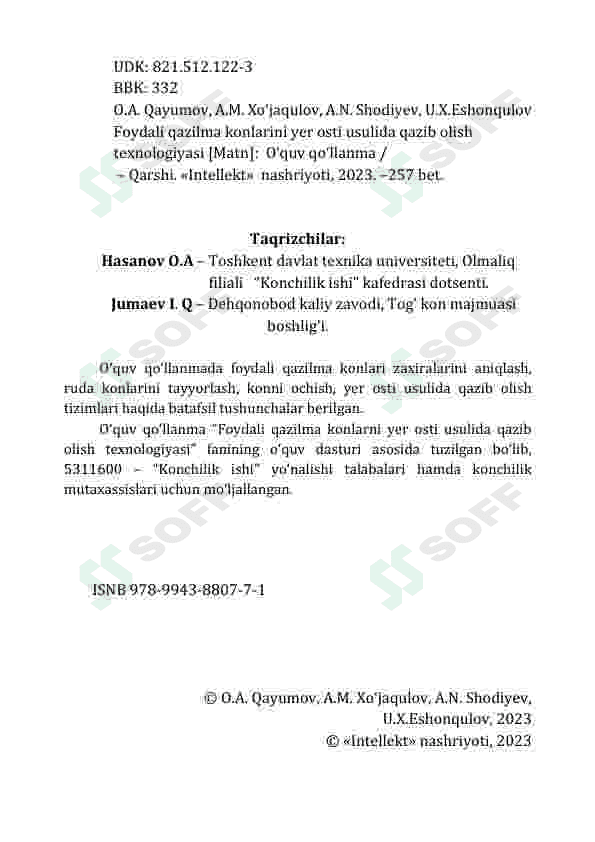 FOYDALI QAZILMA KONLARINI  YER OSTI USULIDA QAZIB OLISH  TEXNOLOGIYASI 2