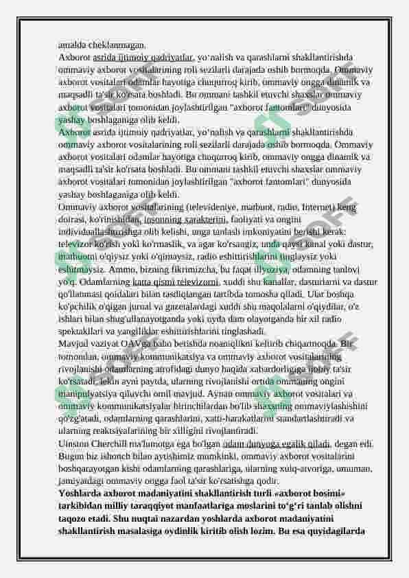 AHBOROTLARNING SHAXS  XIS -TUYG’ULARIGA TASIR MAMMOLARI MAVZUSIDA ESSE 2