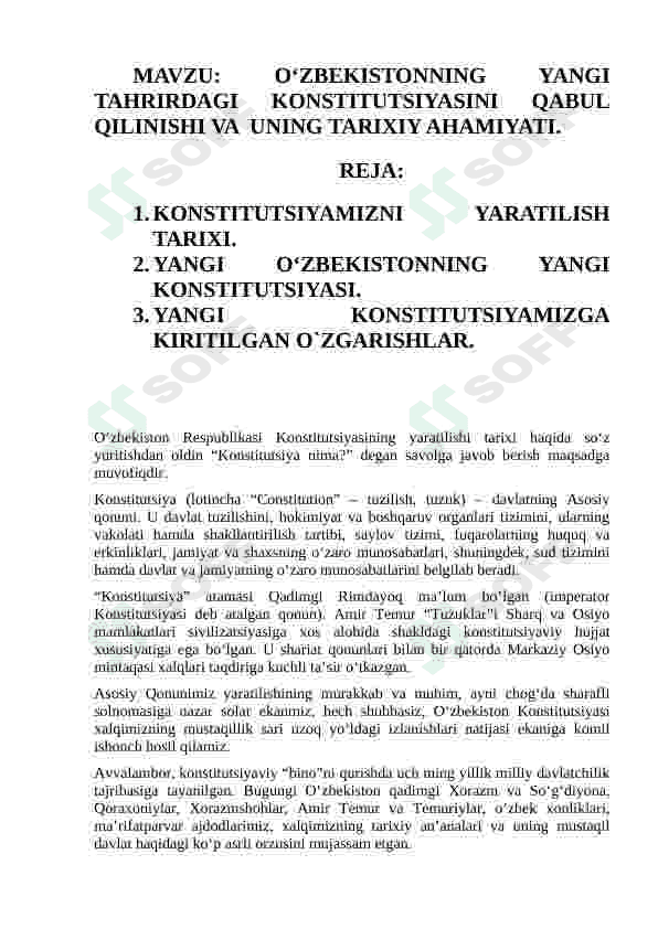 Yangi taxrirdagi O`zbekiston Respublikasi konstitusiyasi 2