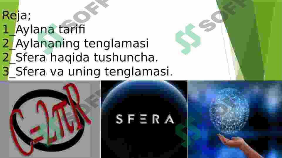 Aylana va Sfera ularning tenglamalari 2