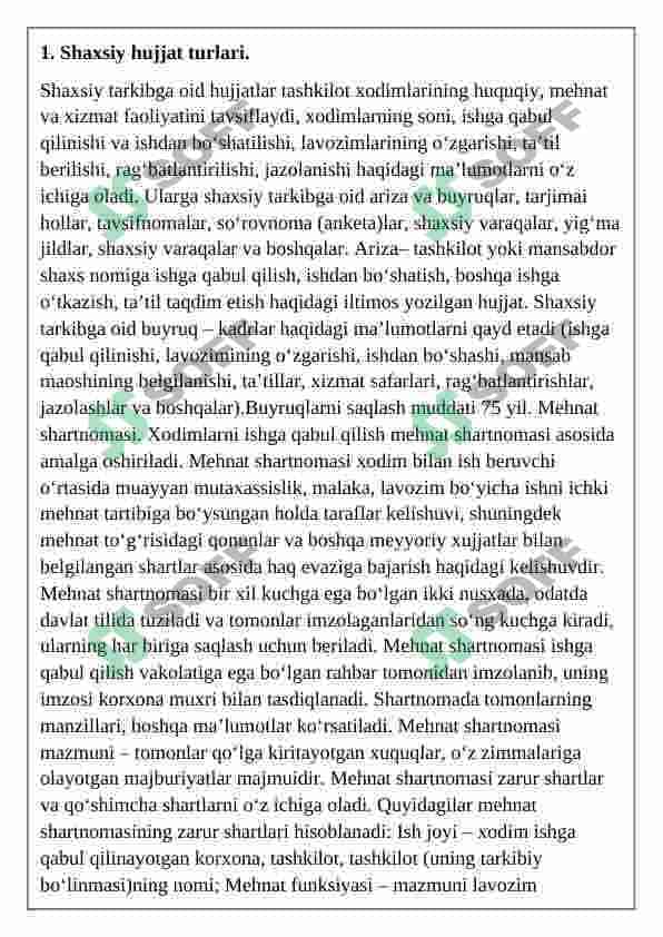 Shaxsiy tarkibga oid xujjatlar 2