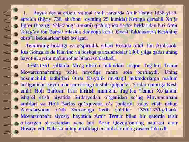 AMIR TEMUR VA TEMURIYLAR HUKMRONLIGI DAVRIDA MOVAROUNNAHRDA MA’NAVIY MADANIYAT (XIV ASRNING IKKINCHIYARMI - XV ASR) 2