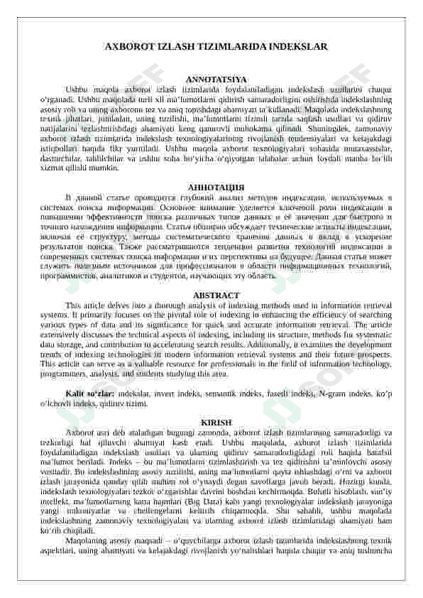 AXBOROT IZLASH TIZIMLARIDA INDEKSLAR 2