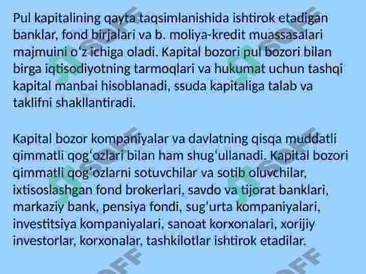Kapital bozorini rivojlantirish orqali mamlakat Iqtisodiy taraqqiyotini ta'minlash 2