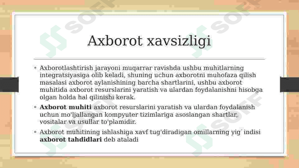 Axborot xavsizligini taminlash masalalari. 2