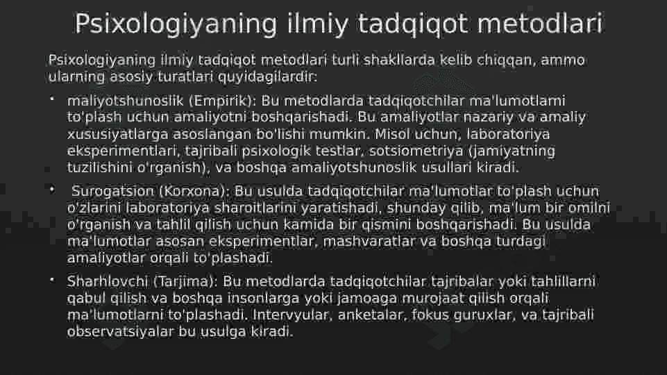 Psixologiyaning ilmiy tadqiqot metodlari 2
