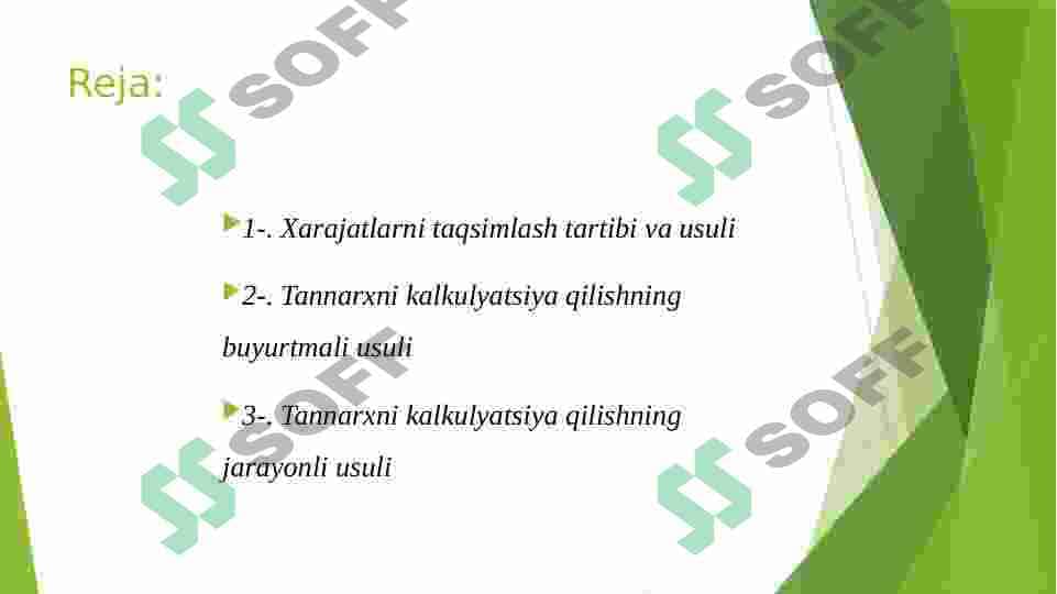 Mahsulot (ish, xizmatlar) tannarxini kalkulyatsiya qilish 2