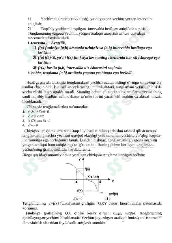 Algebraik va transtendent tenglamalarni taqribiy yechish usullarini yaqinlashish tezligi bo’yicha baholash. 2