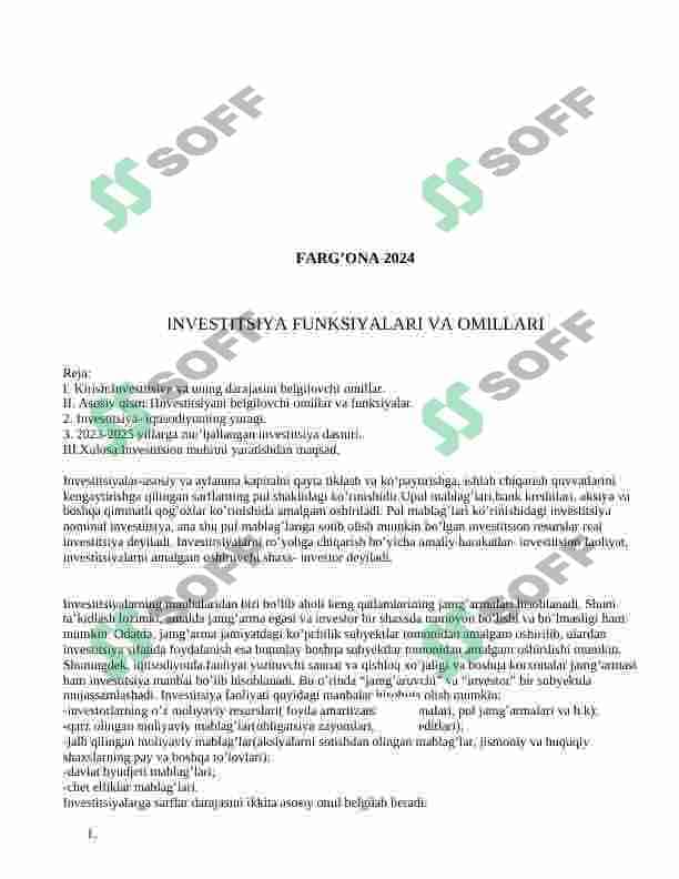 investitsiya funksiyalari va omillari 2