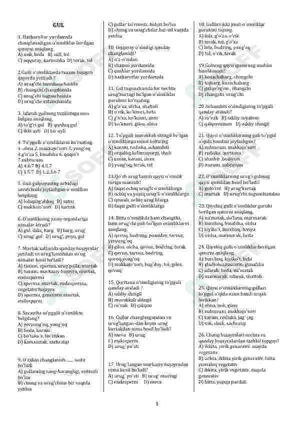 Biologiya fanidan mavzulashtirilgan testlar 2
