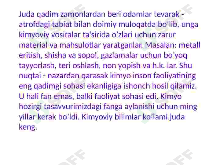 Kimyo fanini rivojlanish tarixi 2
