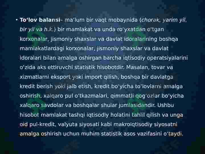 To'lov balansining tuzilishi, tartibga solish metodlari 2