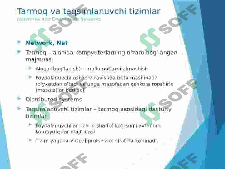 OT ning tarmoq funksiyalari Network function of OS 2