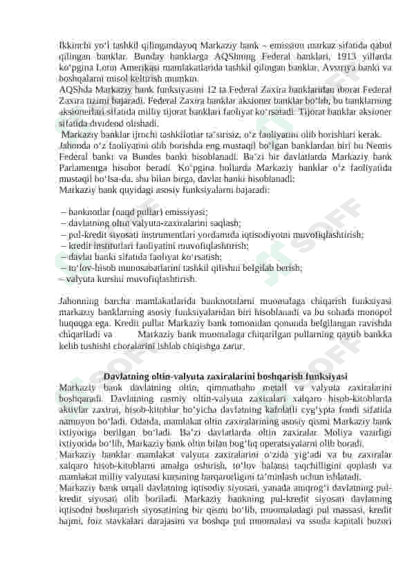 Markaziy bank va uning funksiyalari Silabus 2