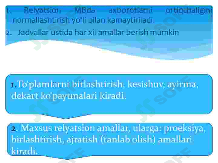 Relyatsion algebra va relyatsion hisoblash elementlari. 2