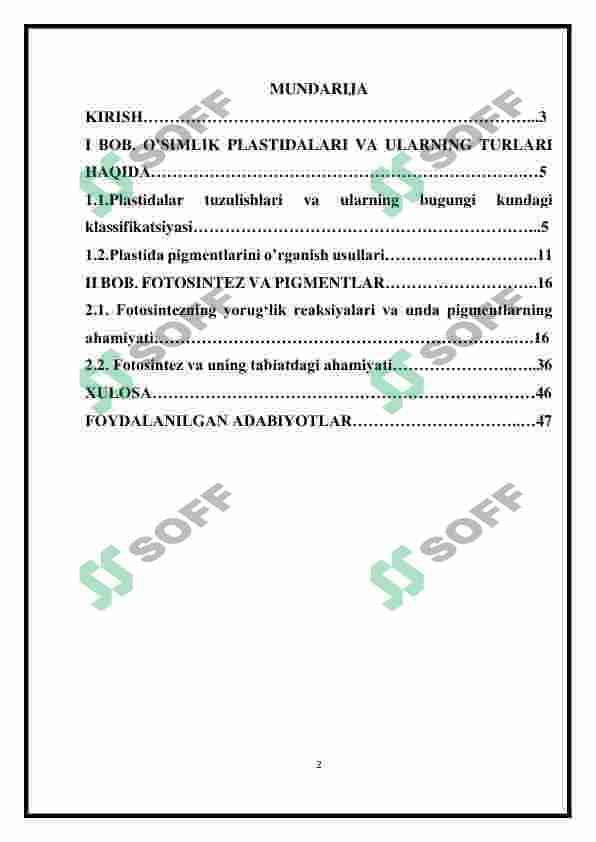 Plastida pigmentlari va ularning fotosintezdagi ro’li 2