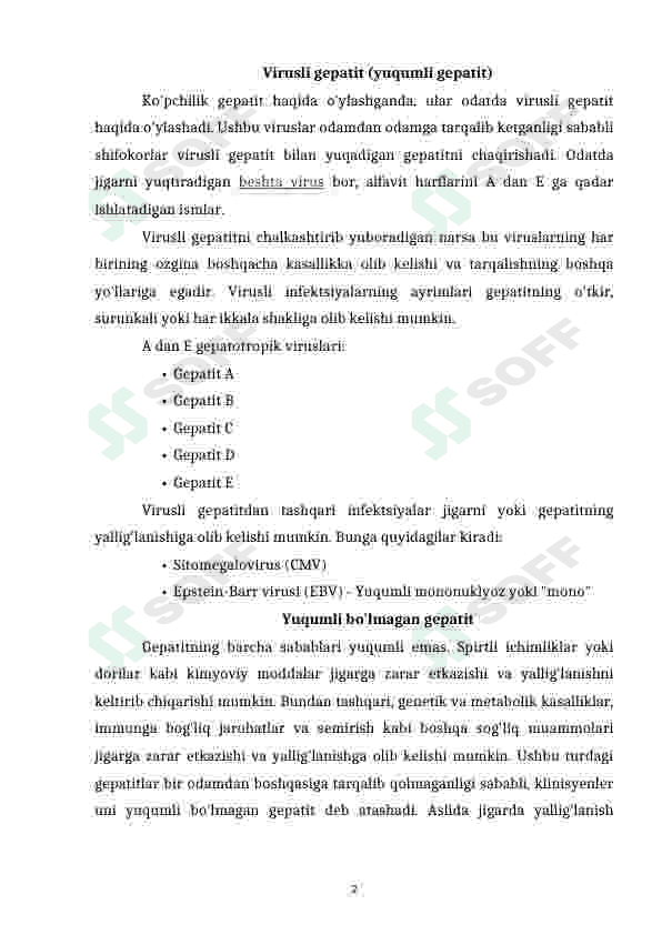 Gepatit turlari: A, B, C, D, E 2