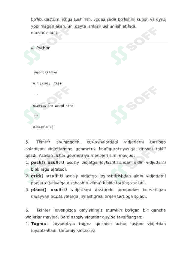 tkinter kutubxonasi haqida boshlang'ich ma'lumot 2