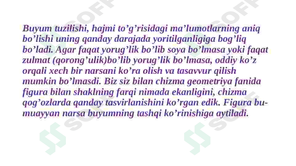 Ortogonal proyeksiyalarda soyalar. Yorug‘lik nurining yo’nalishi. Nuqta, to’g’ri chiziq va shaklning o’z va tushuvchi soyalari. Geometrik jismlar va arxitektura detalining soyasi. 2