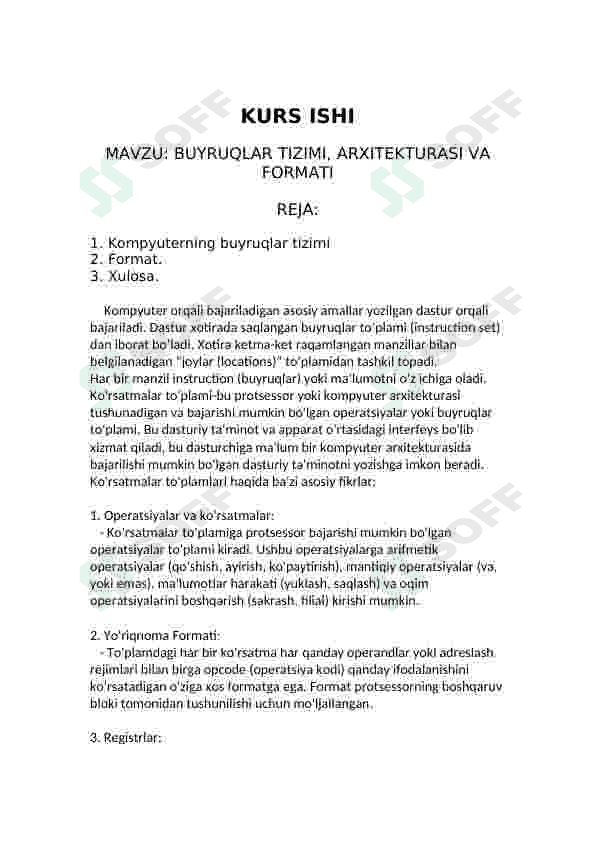 BUYRUQLAR TIZIMI, ARXITEKTURASI VA FORMATI 2