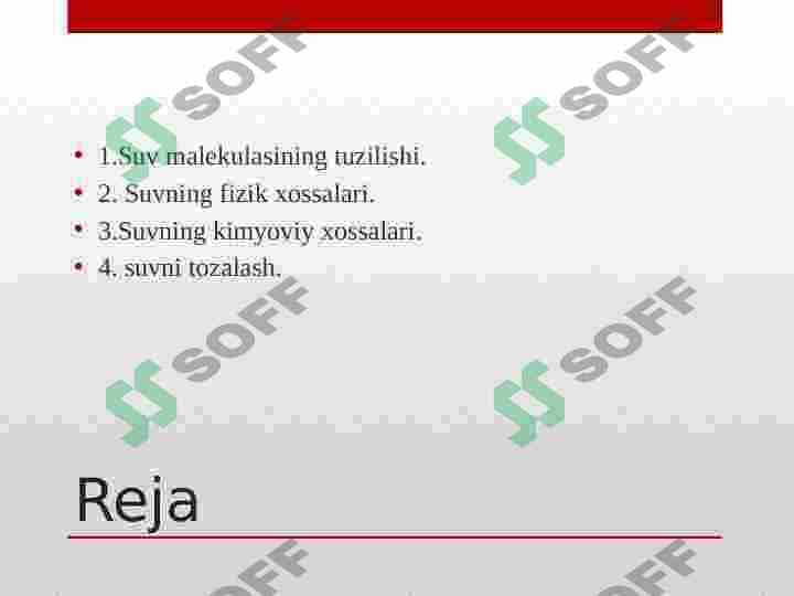 Suv molekulasining tuzilishi. Suvning kimyoviy xossalari . Suvni tozalash 2