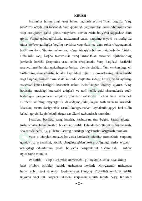 Boshlang'ich sinflarda vaqt va uning o'lchov birliklarini o'rganish 2