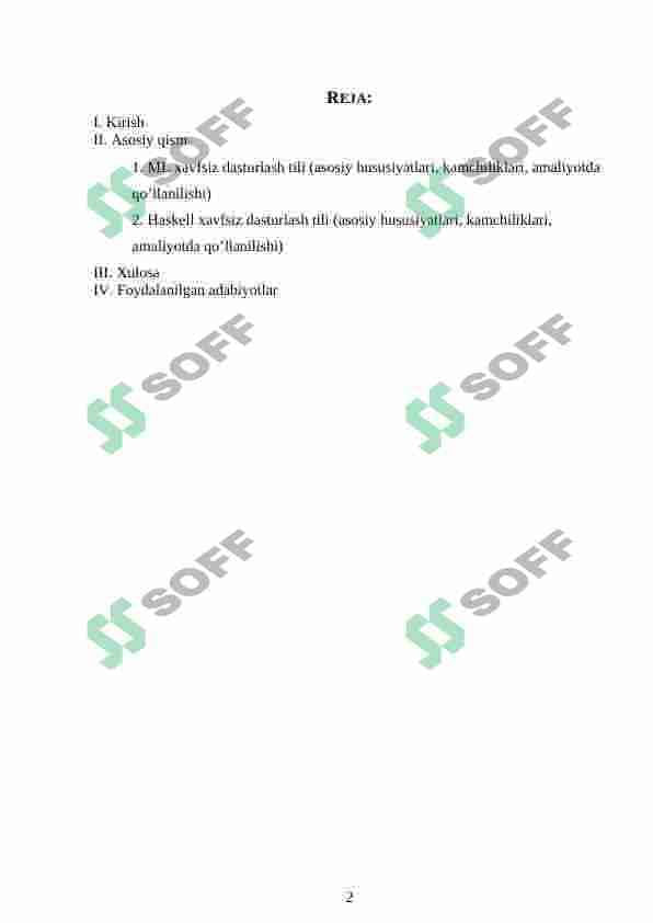 XAVFSIZ DASTURLASH TILLARI (ML YOKI HASKELL MISOLIDA) VA ULARNING HUSUSIYATLARI 2