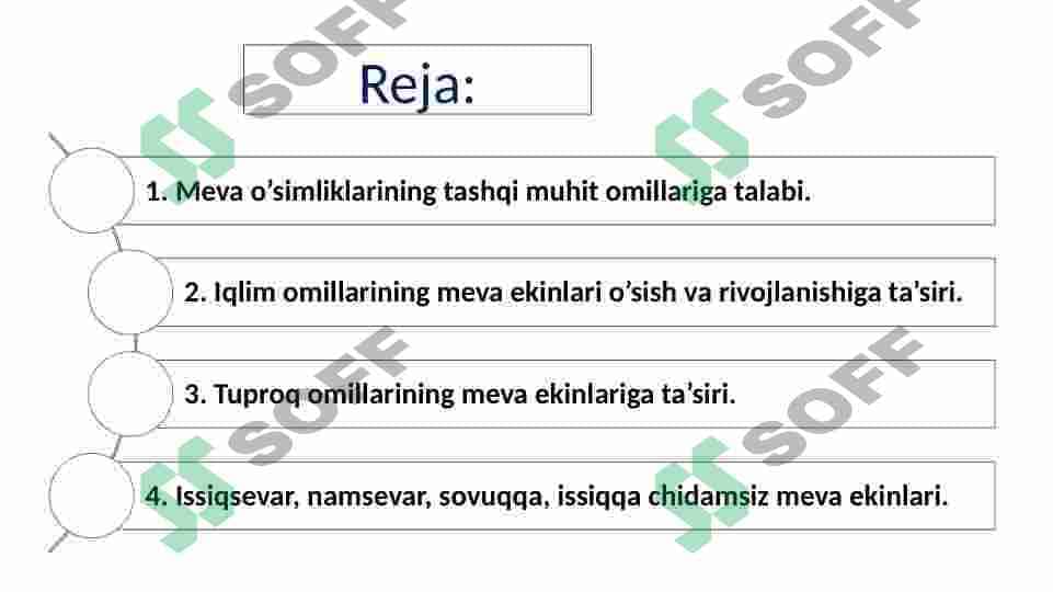 Meva va rezavor meva o’simliklarining tashqi muhit omillariga talabi. 2