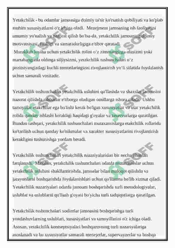 Yetakchilikni rivojlantirish, referat 2