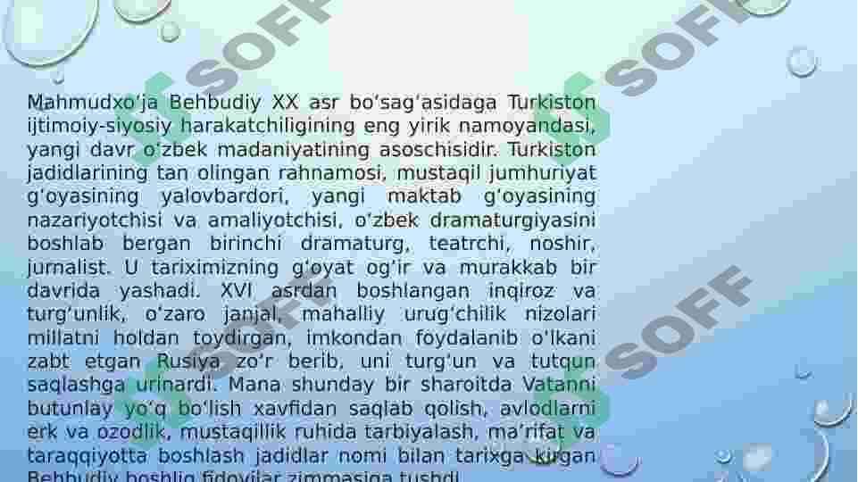 Mahmudxo`ja Bebudiyning “Muhtaram yoshlag`a murojaat” maqolasi 2