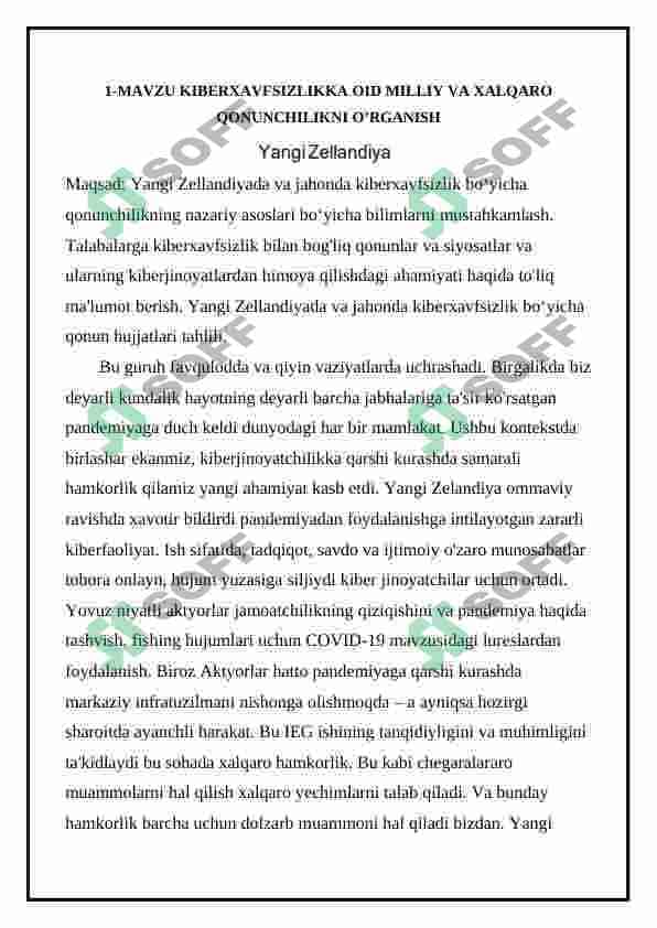 KIBERXAVFSIZLIKKA OID MILLIY VA XALQARO QONUNCHILIKNI O’RGANISH 2
