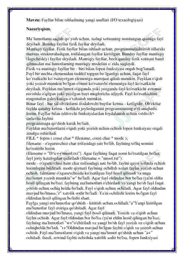 Fayllar bilan ishlashning yangi usullari (I/O texnologiyasi) 2