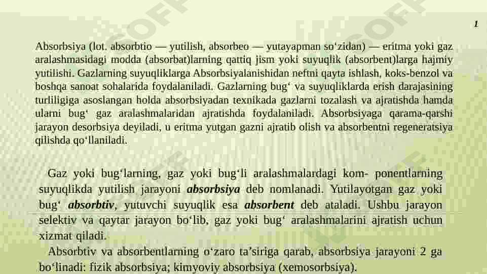 Absorbsion jarayonlar va qurilmalar 2