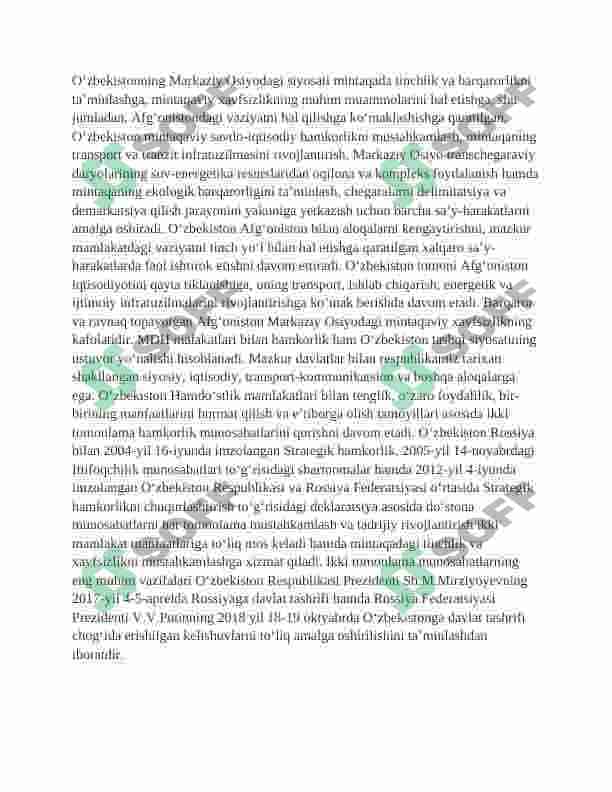 O’ZBEKISTON RESPUBLIKASINING TASHQI SIYOSATI 2
