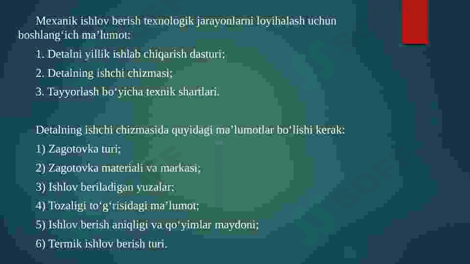 Mexanik ishlov berish texnologik jarayonlarini loyihalash asoslari 2