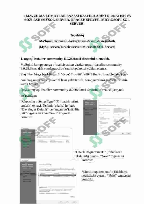 Ma’lumotlar bazasi dasturlarini o‘rnatish va sozlash (MySql server, Oracle Server, Microsoft SQL Server) 2